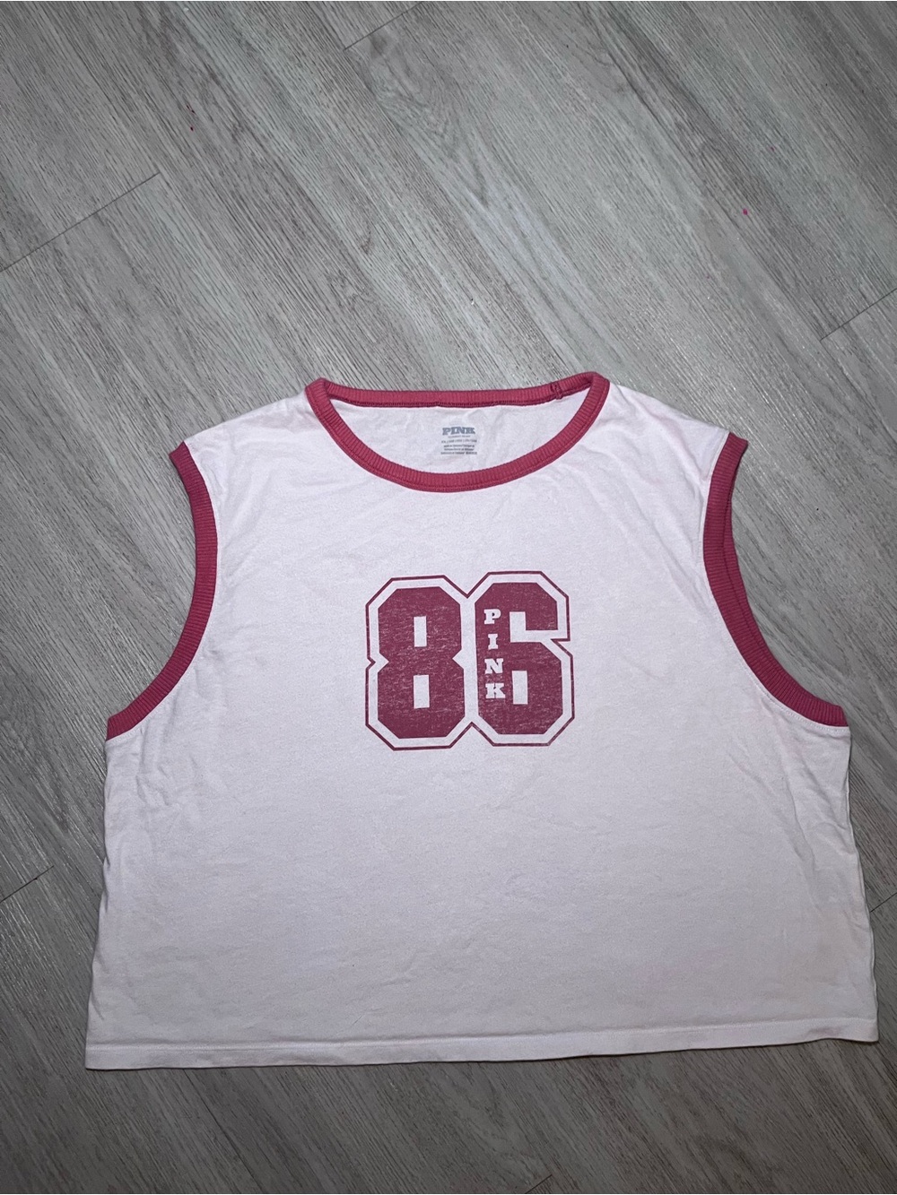 PINK Victoria's Secret Light Pink Tank with Dark Rose Trim and '86' Graphic XXL